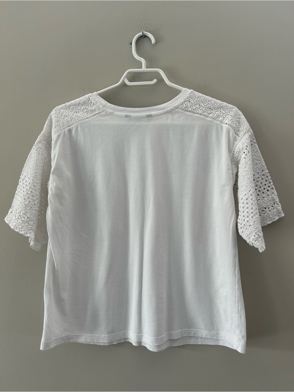 Lauren Ralph Lauren Eyelet Shoulder Sleeve Boxy Oversized Fit White Cotton Tee - Picture 4 of 4